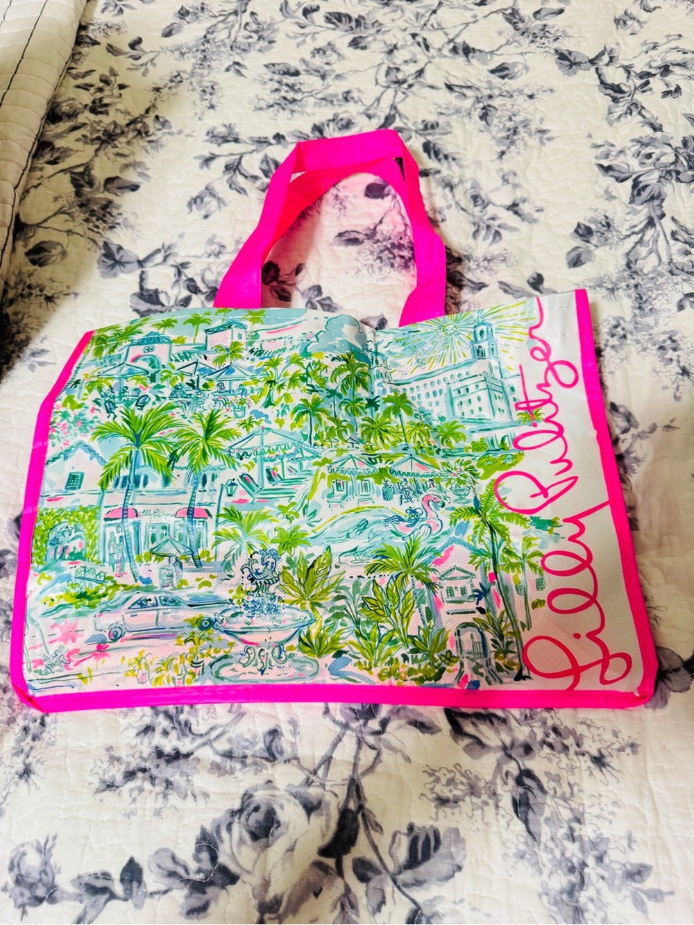Lilly Pulitzer Neon Pink-Trim Tropical Tote
